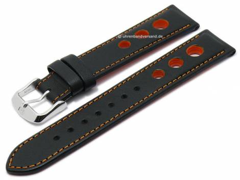 Watch strap -Jerez- 18mm black leather racing look orange stitching by DI-MODELL (width of buckle 16 mm) - Bild vergr��ern 