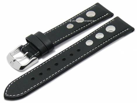 Watch strap -Jerez- 18mm black leather racing look white stitching by DI-MODELL (width of buckle 16 mm) - Bild vergr��ern 