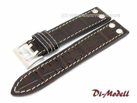 Watch band 20mm dark brown by Di-Modell -Venezuela- alligator grain light stitching (width of buckle 18 mm) - Bild vergr��ern 