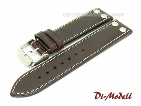 Watch band 22mm dark brown Di-Modell -IKARUS- smooth light contrast stitching with rivets (width of buckle 20 mm) - Bild vergrern 