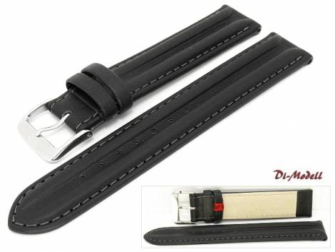 Watch band 20mm black Di-Modell -Dakar- saddle leather padded (width of buckle 18 mm) - Bild vergrern 