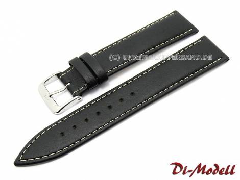 Watch band 20mm black Di-Modell -Havanna- vegetable tanned smooth white stitching (width of buckle 18 mm) - Bild vergr��ern 