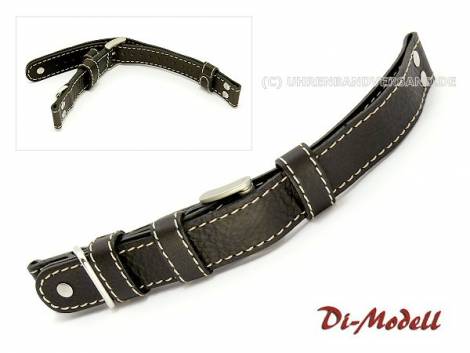 Watch band 18mm black/dark brown Di-Modell -Tornado- Aviator band light stitching with rivets - Bild vergrern 