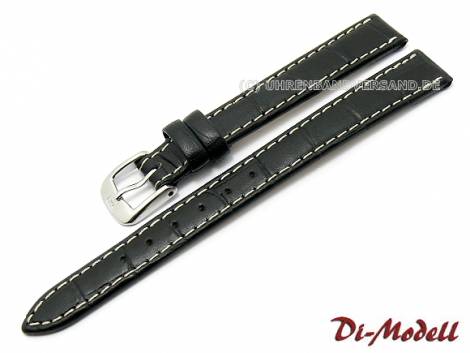 Watch band 12mm black Di-Modell -Bali KN- alligator grain (width of buckle 10 mm) - Bild vergr��ern 