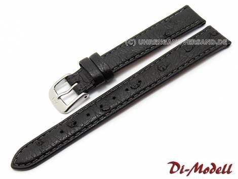 Watch band -Strauss- 14mm black Di-Modell genuine ostrich (width of buckle 12 mm) - Bild vergrern 