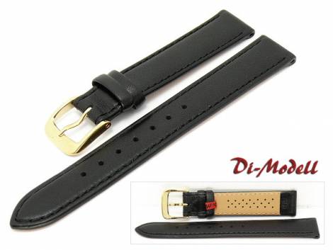 Watch band 15mm black Di-Modell -Calf waterproof- smooth surface stitched (width of buckle 14 mm) - Bild vergr��ern 