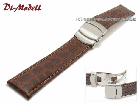 Watch band 20mm dark brown by Di-Modell -Bali FS- Croco Grain silver clasp (width of buckle 18 mm) - Bild vergr��ern 