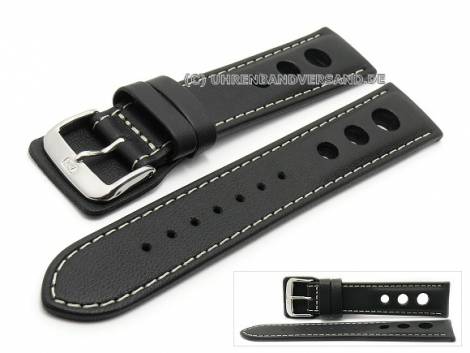Watch strap -Avus- 18mm black leather racing look light stitching by DI-MODELL (width of buckle 16 mm) - Bild vergr��ern 