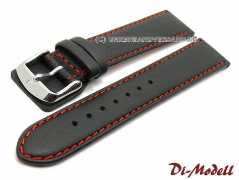 Watch strap -Denver- 18mm black leather smooth red stitching by DI-MODELL (width of buckle 16 mm) - Bild vergr��ern 