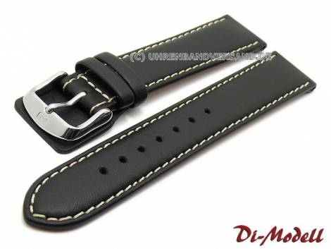 Watch strap -Denver- 20mm black leather smooth light stitching by DI-MODELL (width of buckle 18 mm) - Bild vergr��ern 