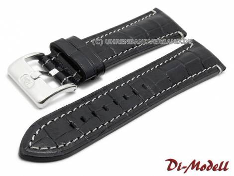 Watch band 24mm black Di-Modell -Bali Chrono- alligator grain light colored stitching (width of buckle 20 mm) - Bild vergrern 