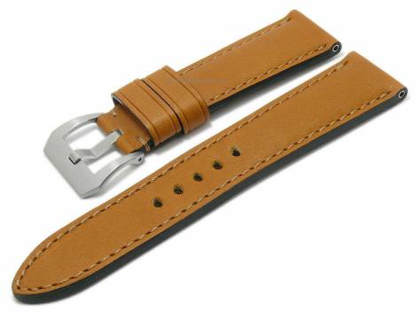 Watch strap -Firenze Plus- 26mm light brown leather rustics padded grained stitched by EULUX (width of buckle 24 mm) - Bild vergr��ern 