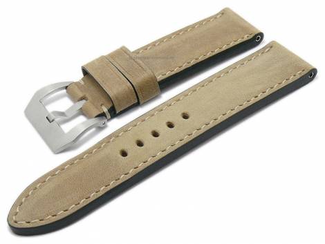 Watch strap -Nubuk- 24mm beige nubuck leather vintage look light stitching by EULUX (width of buckle 24 mm) - Bild vergrern 