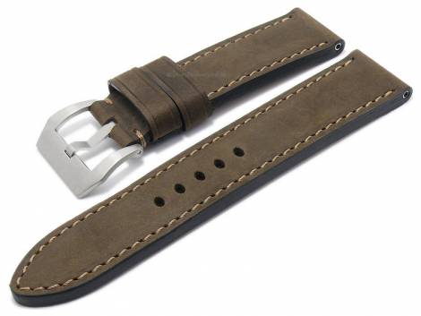 Watch strap -Nubuk- 24mm dark brown nubuck leather vintage look light stitching by EULUX (width of buckle 24 mm) - Bild vergr��ern 