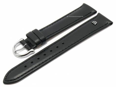 Watch strap original MAURICE LACROIX 19mm black leather smooth matt stitched silver buckle - Bild vergrern 