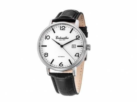 Automatic watch stainless steel silver face white leather strap from Eichmueller (*EM*HU*) - Bild vergr��ern 