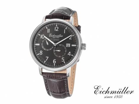 Automatic watch stainless steel silver face anthracite leather strap from Eichmueller (*EM*HU*) - Bild vergrern 