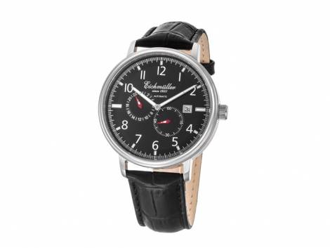 Automatic watch stainless steel silver face black leather strap from Eichmueller (*EM*HU*) - Bild vergr��ern 