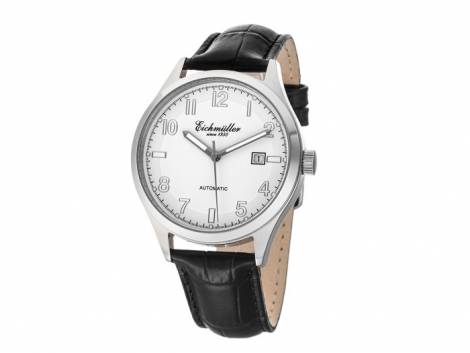 Automatic watch stainless steel silver face white leather strap from Eichmueller (*EM*HU*) - Bild vergrern 