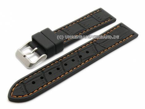 Watch band 20mm black silicone alligator-look orange stitching (width of buckle 18 mm) - Bild vergr��ern 