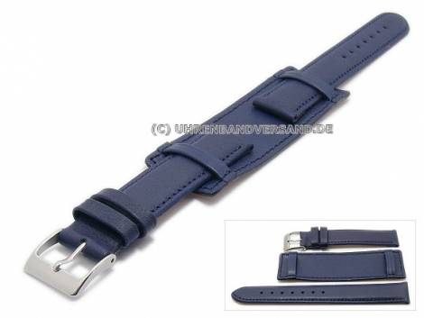 Watch strap 14mm dark blue with leather pad smooth (width of buckle 12 mm) - Bild vergr��ern 