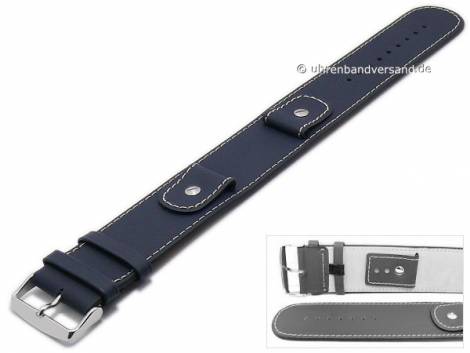 Watch strap -Cliffhanger- 20mm dark blue leather smooth light stitching with leather pad - Bild vergrern 