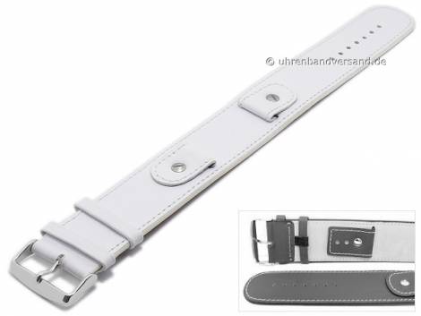 Watch strap -Cliffhanger- 18mm white leather smooth stitched with leather pad - Bild vergr��ern 