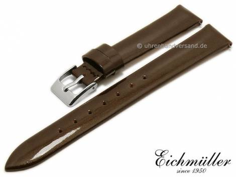 Watch strap 14mm EASY-CLICK brown patent leather fashion by BandOh (width of buckle 12 mm) - Bild vergrern 