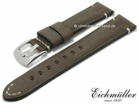 Watch strap 22mm grey brown leather with easy change spring bars light stitching by BandOh (width of buckle 20 mm) - Bild vergrern 