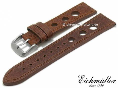 Watch strap 18mm brown leather racing look with easy change spring bars by BandOh (width of buckle 16 mm) - Bild vergr��ern 