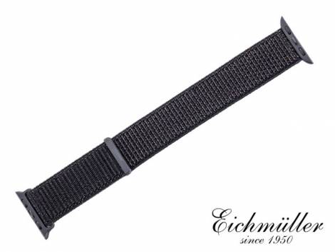 Watch strap 44mm black Nylon/textile velcro fastener suitable for APPLE-smart watches from EICHMUELLER - Bild vergr��ern 