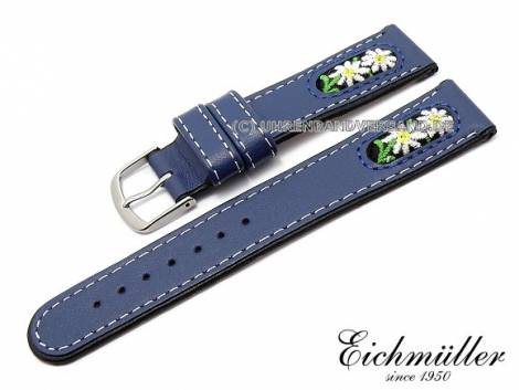 Watch strap 18mm blue black leather with folklore embroidery Eichmueller (width of buckle 16 mm) - Bild vergr��ern 