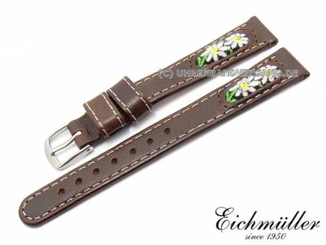 Watch strap 14mm d. brown leather with embroidery folklore look Eichmueller (width of buckle 12 mm) - Bild vergrern 