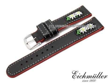 Watch strap 16mm black/red leather with embroidery folklore look Eichmueller (width of buckle 16 mm) - Bild vergr��ern 