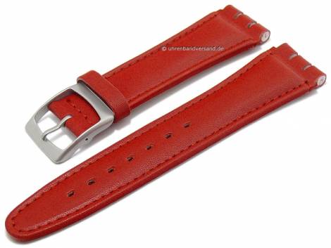 Watch strap 19mm red leather smooth stitched suitable for SWATCH by EICHMLLER (width of buckle 18 mm) - Bild vergrern 