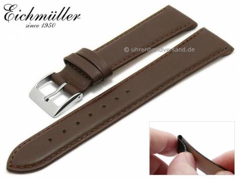 Watch strap 18mm clip lug attachment dark brown leather smooth stitched by EICHMLLER (width of buckle 16 mm) - Bild vergrern 