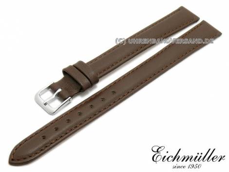 Watch strap XL 14mm dark brown leather smooth stitched by EICHMLLER (width of buckle 12 mm) - Bild vergrern 