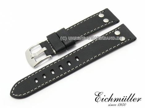 Watch strap 24mm black calf`s leather vintage look by EICHMUELLER (width of buckle 22 mm) - Bild vergr��ern 