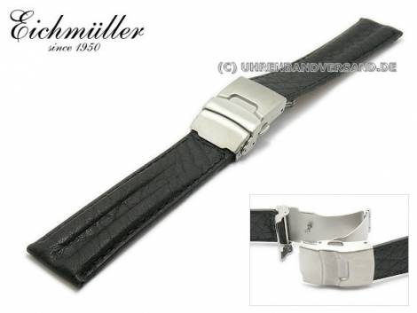 Watch band 20mm black deployant clasp silver, by Eichmueller (width of buckle 18 mm) - Bild vergr��ern 