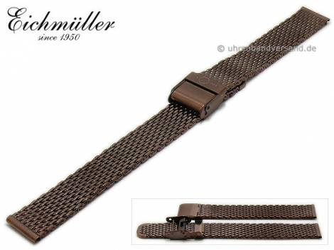 Watch strap 14mm dark brown stainless steel mesh polished medium structure security clasp by BandOh - Bild vergr��ern 