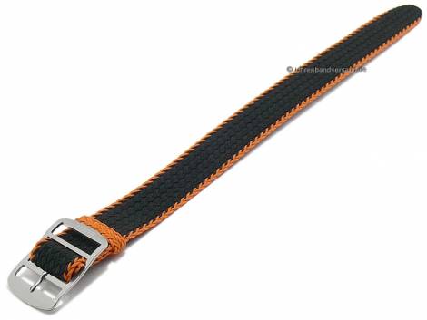 Watch strap -Atlantic- 20mm black/orange perlon/textile design sporty one piece strap by EULIT - Bild vergrern 