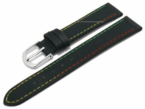 Watch strap -Kids- 14mm black Nylon/textile multi-coloured stitching by EULIT (width of buckle 12 mm) - Bild vergrern 