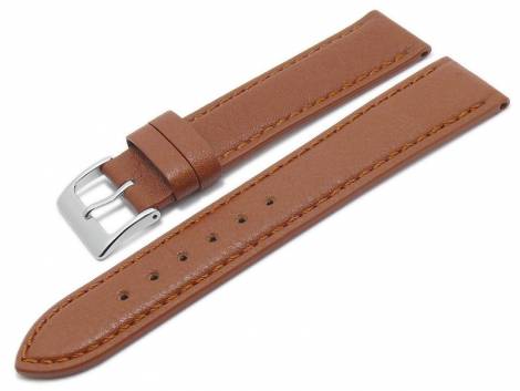 Watch strap -Country- 20mm light brown leather grained stitched by EULIT (width of buckle 18 mm) - Bild vergrern 