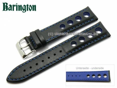 Watch strap -Racing- 18mm black leather blue stitching by Barington (width of buckle 16 mm) - Bild vergrern 