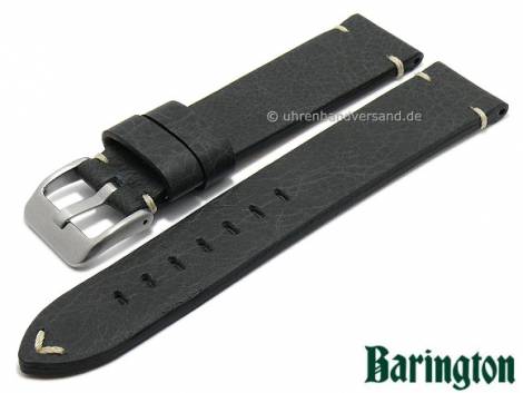 Watch strap -Vintage- 20mm black leather antique look grained light stitching by BARINGTON (width of buckle 18 mm) - Bild vergrern 