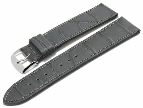 Watch strap -Kroko-Print- 21mm grey leather croco grain stitched by BARINGTON (width of buckle 18 mm) - Bild vergrern 