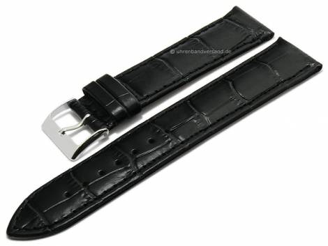 Watch strap -Kroko-Print- 22mm black leather croco grain stitched by BARINGTON (width of buckle 20 mm) - Bild vergrern 