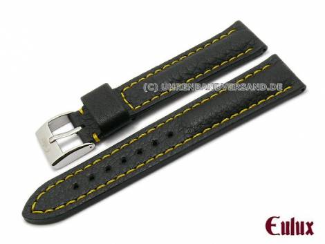 SALE: Watch strap -Imperator- 22mm black leather grained yellow stitching by EULUX (width of buckle 20 mm) - Bild vergr��ern 