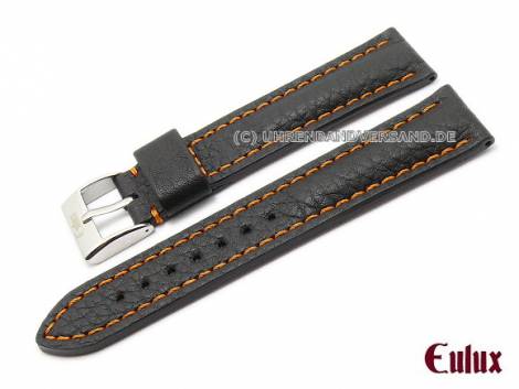 Watch strap -Imperator- 20mm black leather grained orange stitching by EULUX (width of buckle 18 mm) - Bild vergr��ern 