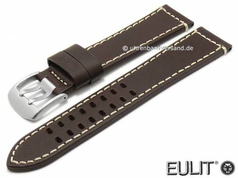 Watch strap -Pilot- 22mm dark brown leather light stitching double buckle by EULIT (width of buckle 20 mm) - Bild vergrern 